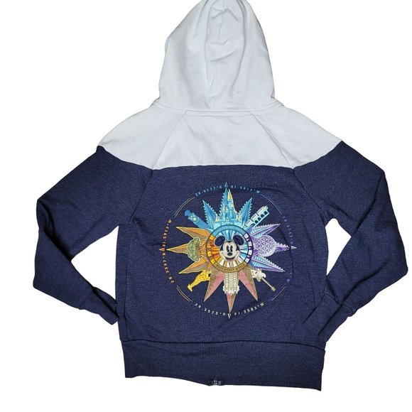 disney parks mickey mouse zip up hooded sweat shirt embroidered nautical compus - Picture 1 of 6